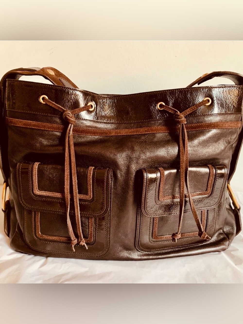 Yves Saint Laurent YSL Sac Severine Brown Leather Shoulder Tote